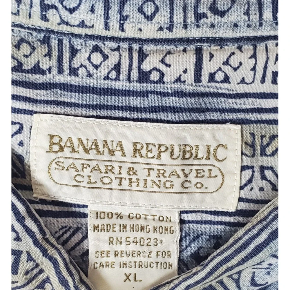 Vintage Banana Republic Safari Travel Short Sleeve Button Abstract Shirt Mens XL